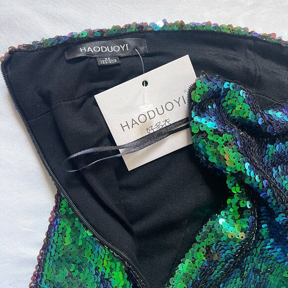 NWT Haouduayi Metallic Sequin Two-Toned Pensil skirt XS - Picture 3 of 10